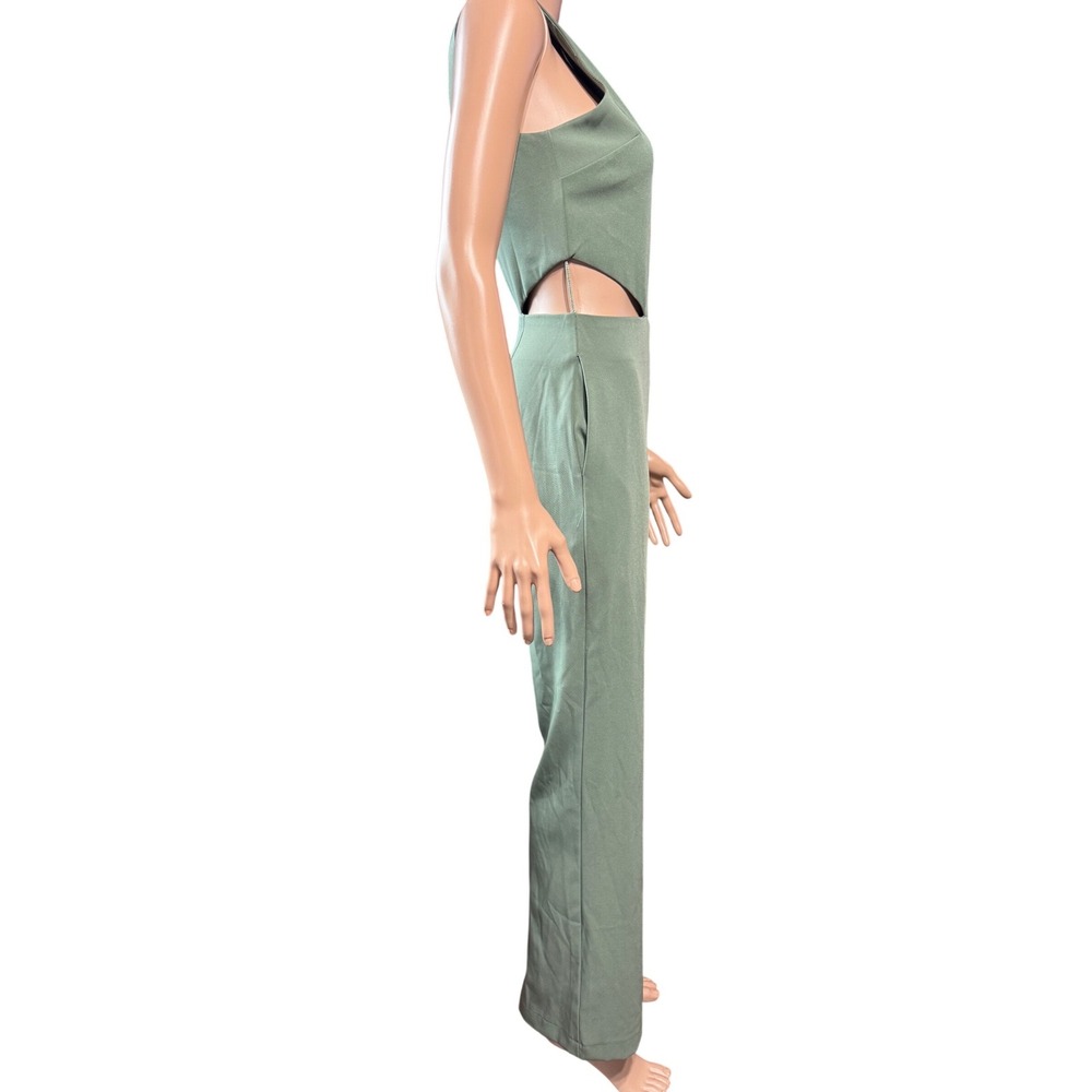 Sage The Label Jumpsuit Womens XS One Shoulder Cutout Wide Leg Sage Green - Picture 2 of 12